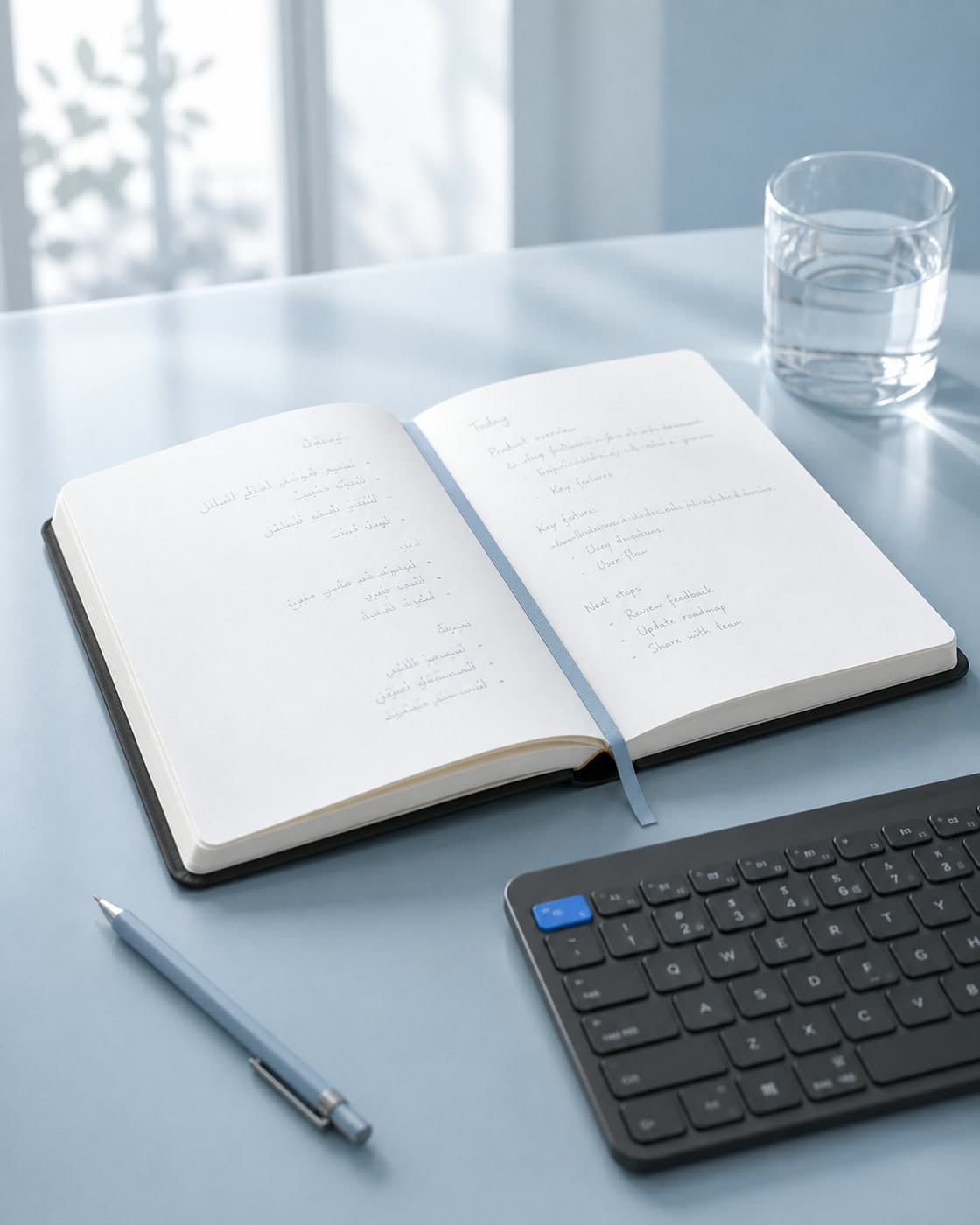 Two languages on one desk, always.